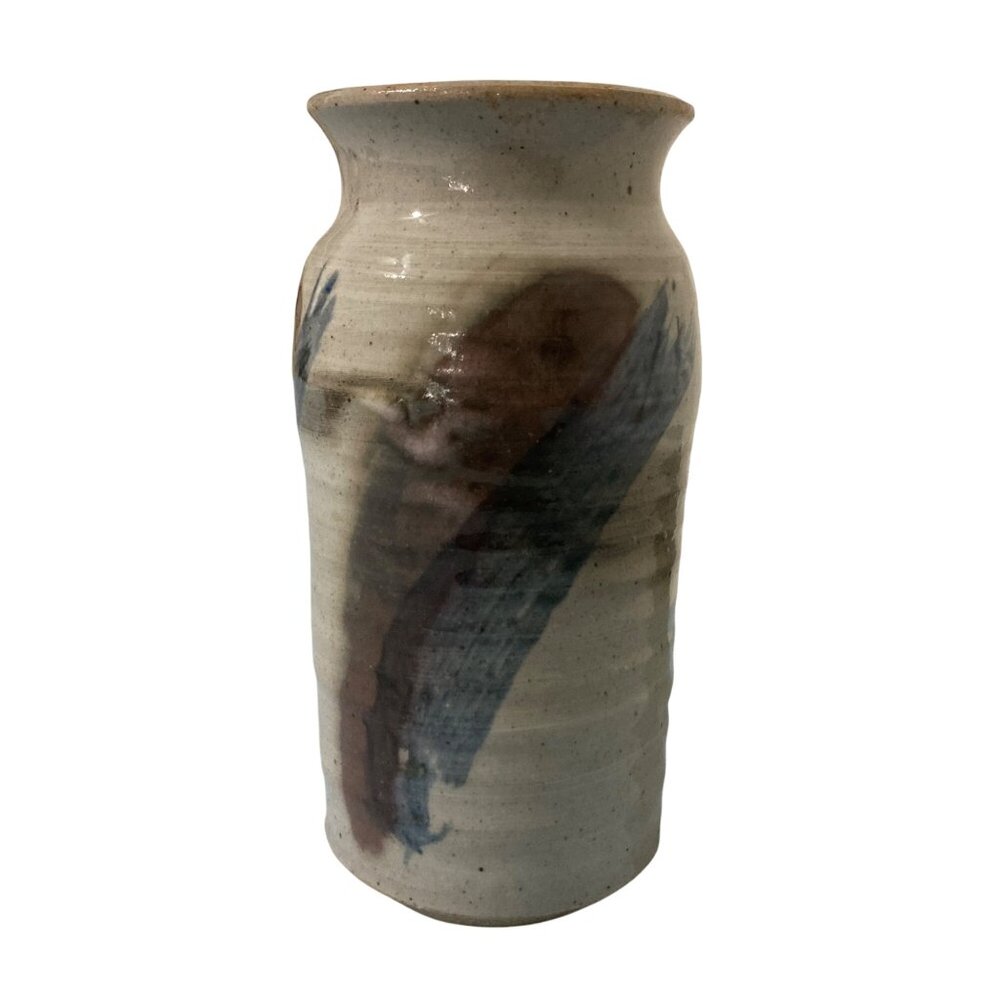 Stoneware Pottery Vase Gray Blue Purple Signed